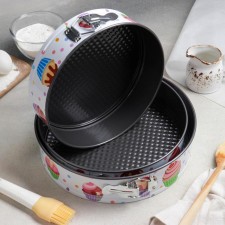 A set of baking shapes “Cute Confectioner”, 3 subjects: D = 28/26/24 × 7 cm, removable bottom, anti -stick coating, white color