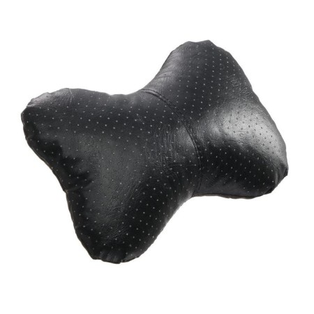Car bone pillow, on a headrest, eco -leather perforated, black 16x24 cm-2