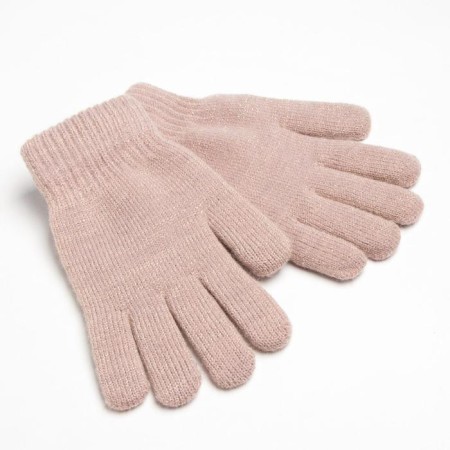Gloves of female two -layer minku plain, size 6.5, beige color-1