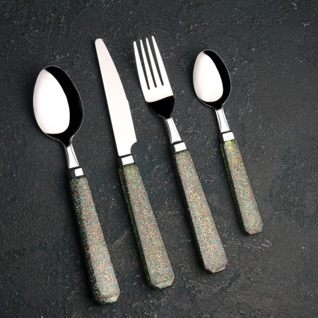 A set of cutlery of stainless steel "Disco", 4 objects, silver color, plastic handles