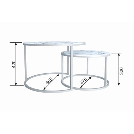 Tables Journal Loft DQ No. 2 Duae (set), D605 (475), H420 (320), f/n white marble, m/c white 10-2