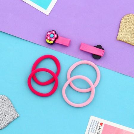 Hair Set "Baby" (4 elastic bands, 2 clamps 3.5 cm) Flower, pink-2