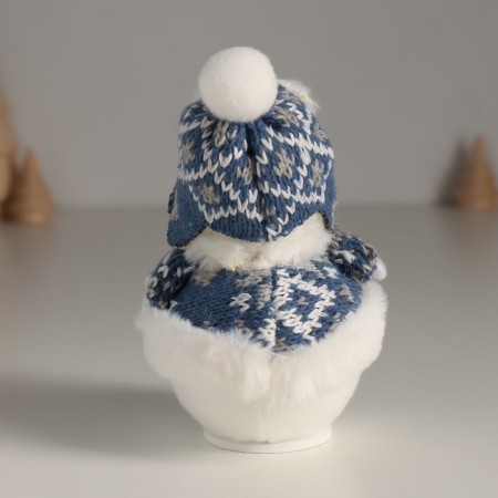 Souvenir Textile "Snowman in a knitted blue fur coat" 7.5x7.5x13 cm-2