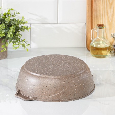 Granite Brown, 2.4 L, D = 26 cm, glass cover, anti -stick coating, brown color-2