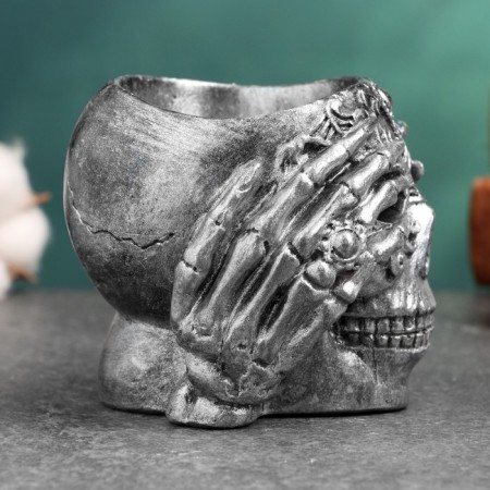 Figure pot "Skull" 9x9x8cm, silver-3