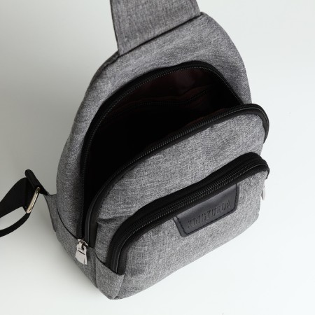 Male sling bag from textiles, gray color-4