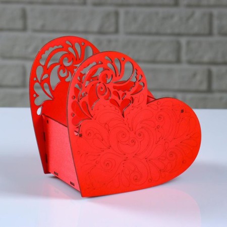 Kashpo wooden "Openland heart", red, 18 × 8.6 × 14 cm-2