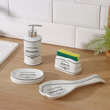 A set of accessories for the kitchen of the Utvyu shade, 4 items (300 ml dispenser, soap dish, sponge stand, spoon stand), white color