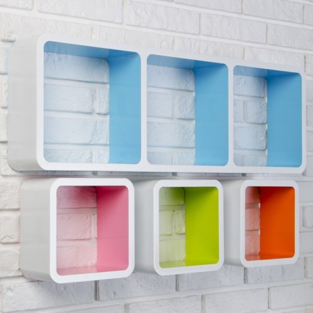 Set of wall shelves 1+3, multi -colored (large 75*26cm, 3 small 20*20cm)-2