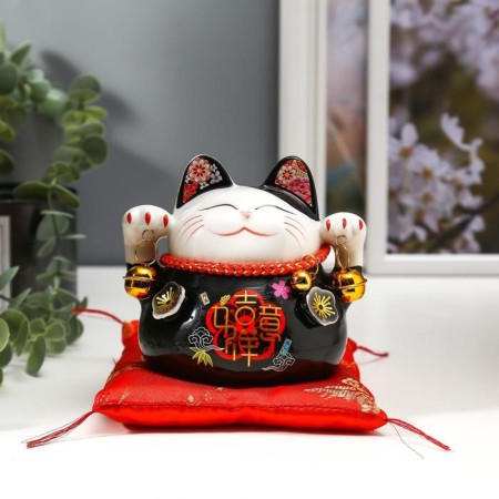 Souvenir Ceramics Piggy Code "Black Cat Mani-Neko with bells" 11.5x11.5x9.5 cm