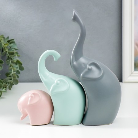 Souvenir Ceramics "Family Elephants" pastel matte set 3 pcs h = 7 cm 15.5 cm 23.5 cm-4
