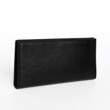 Male purse without fastener, department for bills, for maps, for coins, black color