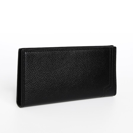 Male purse without fastener, department for bills, for maps, for coins, black color