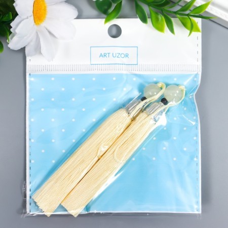 Decor for creativity Textile "Brush with a bead" Cream set 2 pcs 10x1 cm-2