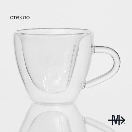 Glass mug with double walls Magistro "Heart", 150 ml, 11 × 8 × 7.5 cm-1