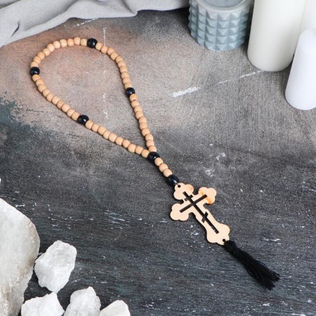 Wooden rosary, with a cross, 40 cm, mix-3