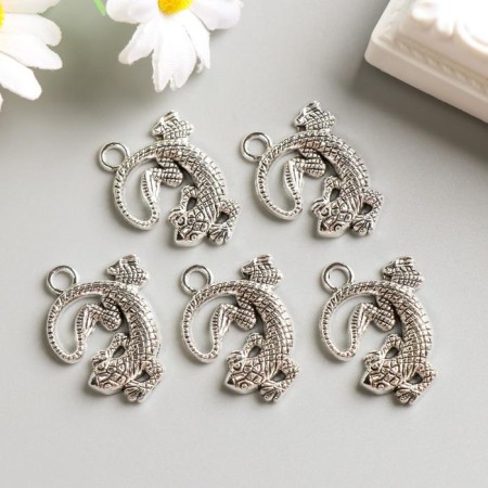 Decor for creativity Metal "Lizard" silver 3x2.4 cm-1