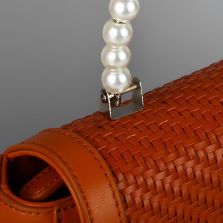 Handle for a bag, metal, pearl beads, for a puncture, 12.5 × 9 × 1.2 cm, white/silver color-5