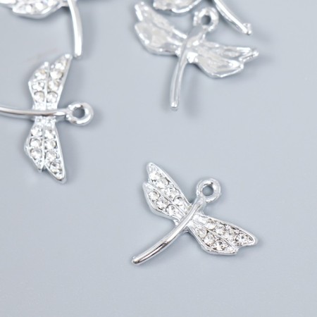 Decor for creativity metal, rhinestones "Dragonfly" silver 2x2.2 cm