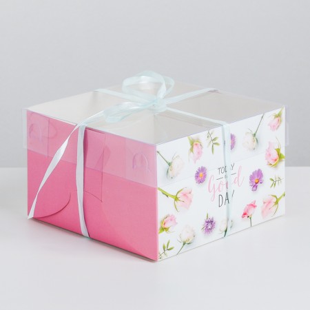 Capcake box, confectionery packaging, 4 cells "Today is a good day", 16 x 16 x 10 cm