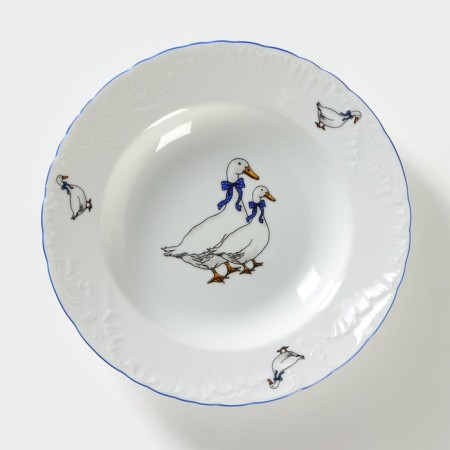 Deep plate "Rococo. Geese ", 250 ml, d = 22.5 cm, white, porcelain