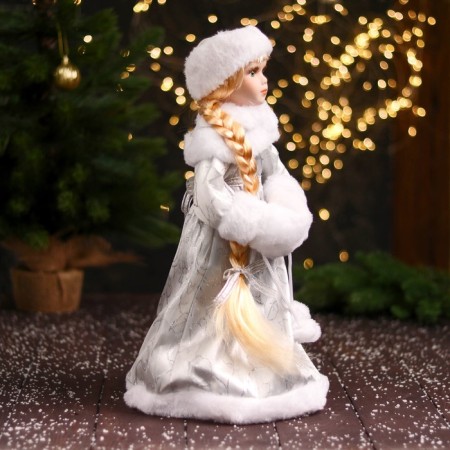 Snow Maiden "In a clutch with fur bombs" 43 cm, silver-white-1