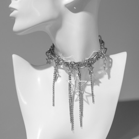 Choker-Koli multi-layer "star" interweaving, the color of silver