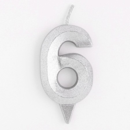 Candle in the Cake "Fine", number "6", silver metallic, 6.5 cm-2