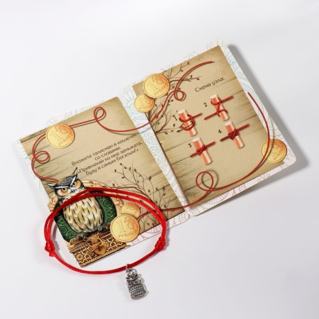 Bracelet-reinforcing "Red thread" Koshelki owl, color black silver, 20 cm-3