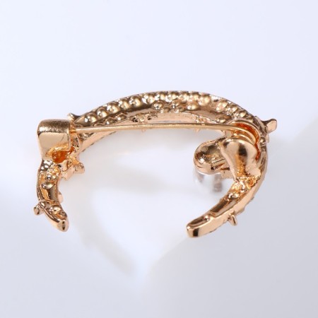 Brooch "Crescent" with stars, white color in gold-1