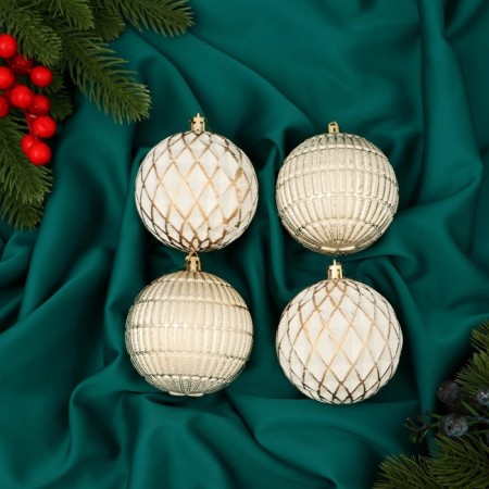 Set of balls plastic D-8 cm, 4 pcs "Aviva" mesh, gold