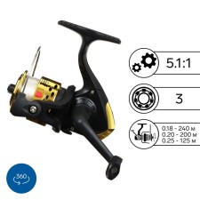 Equipped coil BH200, 3 bearings, 5.1: 1, plastic spool, gold