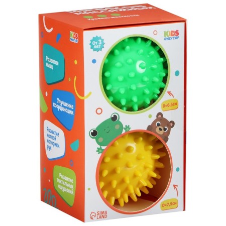 Set of Massage balls Onlytop "Forest Friends": 2 pcs., D = 6.5, D = 7.5 cm, Mix color-4