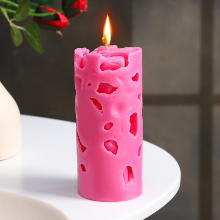 Aromatic decorative candle "openwork", pink, 6x12 cm, peony