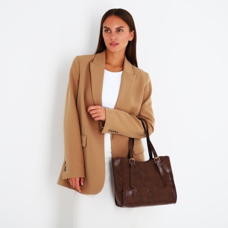 Bag Women's Tout with zipper, brown color-5