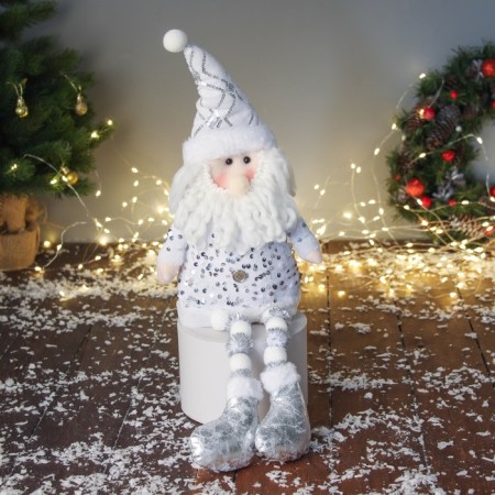 Soft toy "Santa Claus in a suit with sequins" 49x17 cm, silver-white