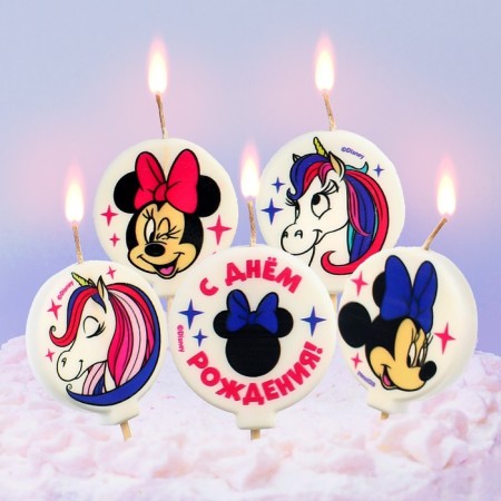 Candle for the cake "Happy Birthday!", 5 pieces, Minnie Mouse and unicorn-2