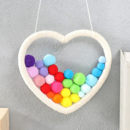 Panel wall textile "heart with pompom" 17x17 cm-2