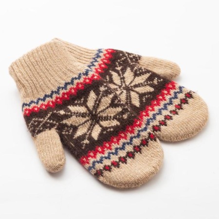 Women's mittens from Mongol wool "snowflake", beige color, size 17-19