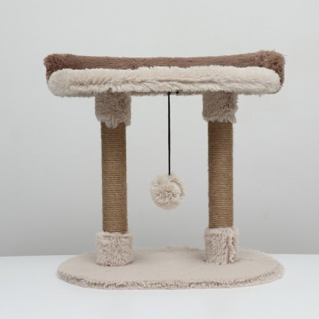 Claw "Pigger" with a lounger, oval, 58 x 36 x 39cm, fluffy fur, jute, beige-2
