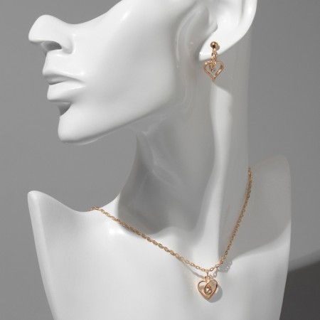 Set 3 objects: earrings, pendant, ring, size mix (16-18) “heart”, white color in gold, 40 cm-1