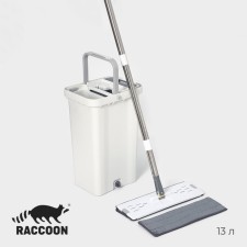 Schwabra with an annex and a bucket of Raccoon: a bucket with compartments for rinsing and pressing 13 liters, a flat mop, a spare nozzle made of microfiber with two pockets