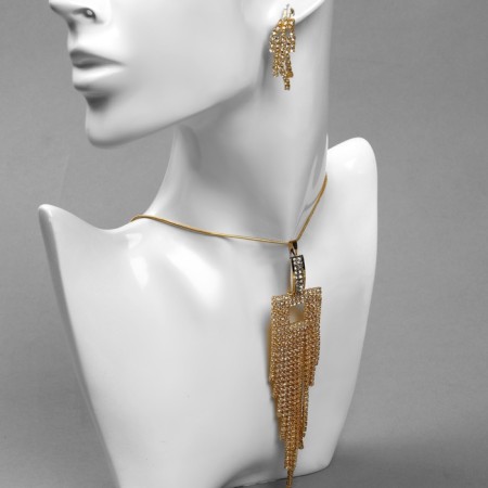 Set 2 objects: earrings, pendant "waterfall" square, white color in gold-3