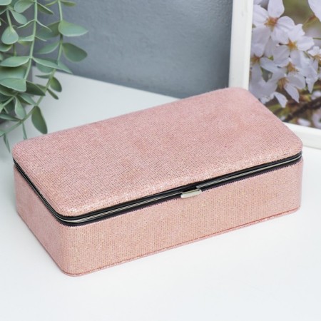 Casket to the leatherette for jewelry "Small squares. Pink" 6x9.8x18.5 cm