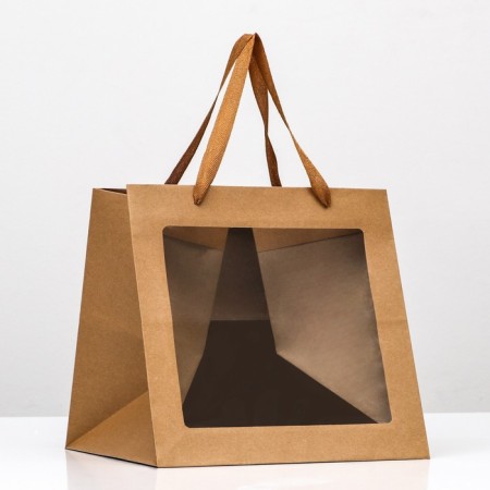 Crafts with a square bottom and window 30 x 30 x 30 cm Kraft, 1pc