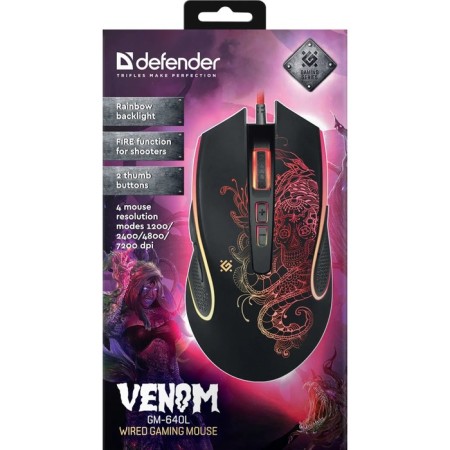Mouse Defender Venom GM-640L, wired, game, optical, backlight, 7200DPI, black-5