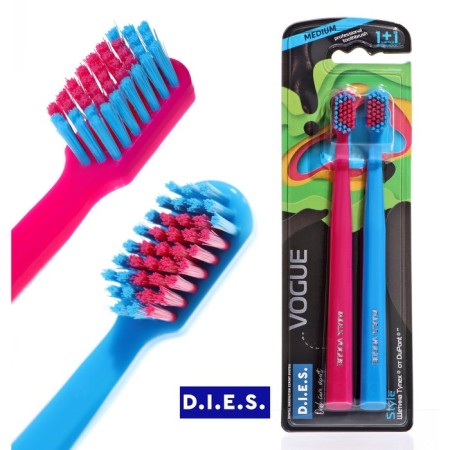 Dental brush D.I.E.S. Vogue Style of average stiffness, 1+1 pc.
