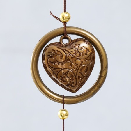 Wind Music Metal "heart with a rose in a circle" 3 bells 1 figure 40 cm-1