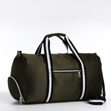 Road bag with zipper, external pocket, shoe compartment, long belt, khaki color