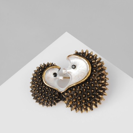 Brooch "Hedgehogs", black and white color in black gold